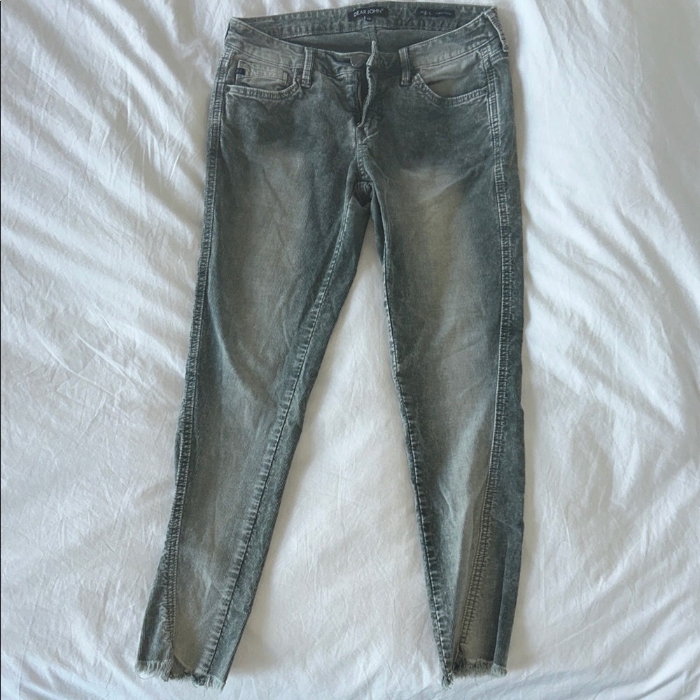 Dear John Distressed Gray Corduroy Skinny Jeans / Mid Rise